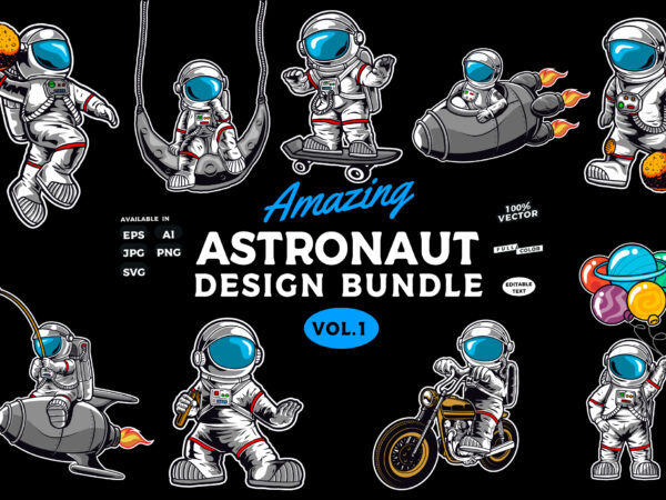 Astronaut T-shirt Design Bundle Astronaut T-shirt Design Bundle
