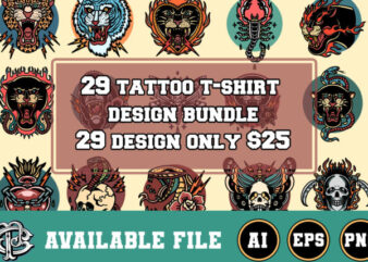 29 tattoo t-shirt design bundle