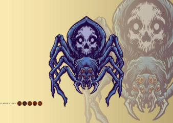 Halloween Black Angry Spider Skull