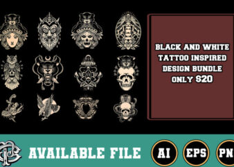 black and white tattoo inspired design bundle