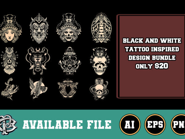 black and white tattoo inspired design bundle