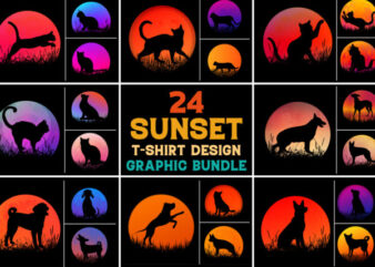 Dog Cat Sunset T-Shirt Design Graphic Background Bundle