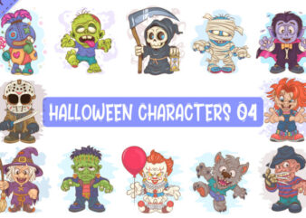 Bundle of Halloween Characters 04. Clipart. t shirt template