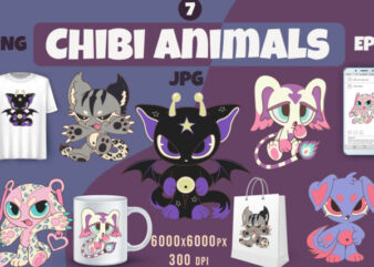 Chibi animals set 07. Tshirt, PNG.